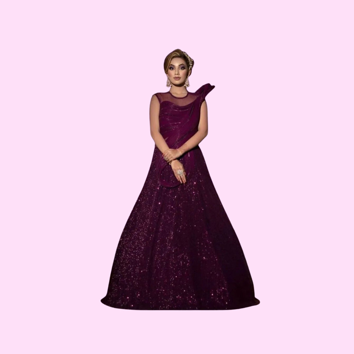 Wine Sequence Gown With Gigi Design