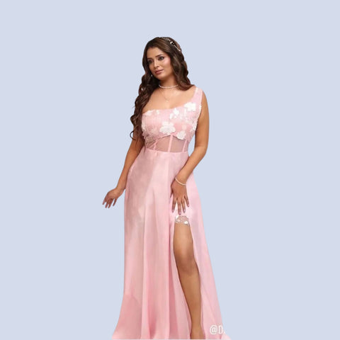 Light Pink Georgette Gown With Embroidered York And Front Slit