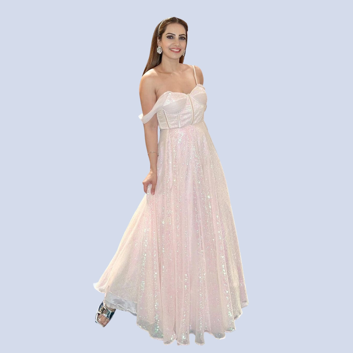 Sequence net Light Pink Gown With Corset