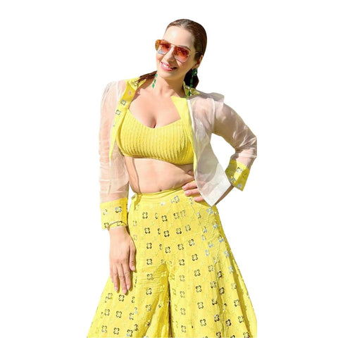 Yellow Georgette Kalidar Sharara With Jacket